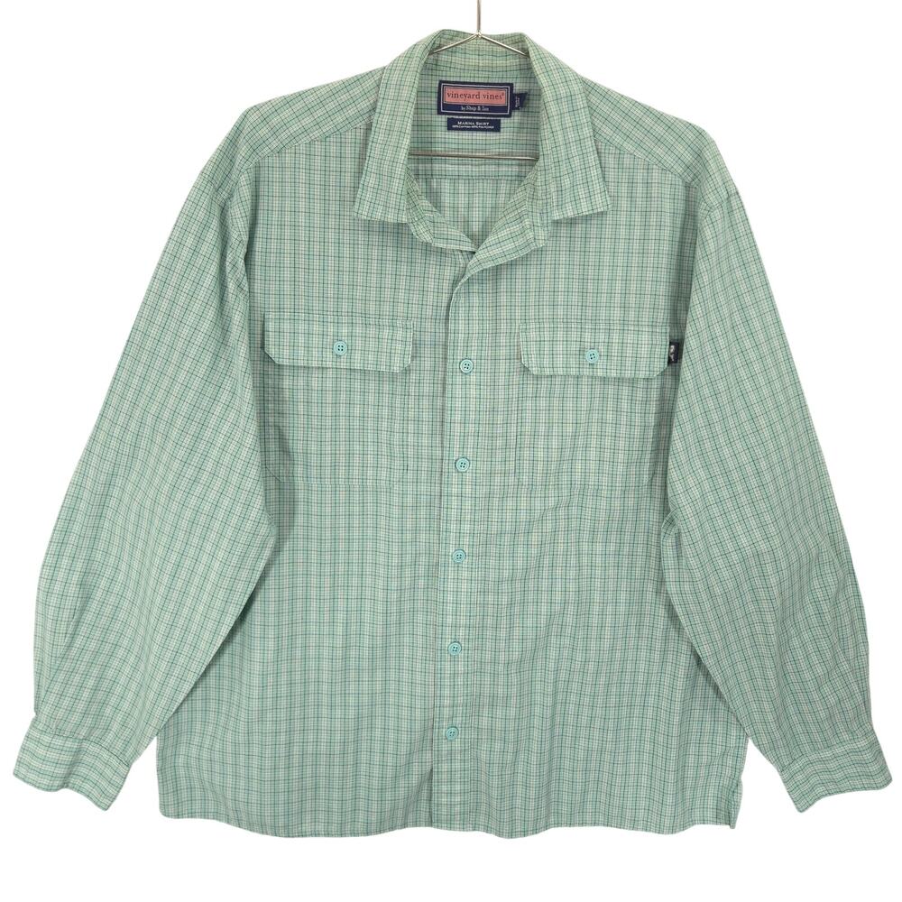 Vineyard Vines Shirt Mens L Blue Plaid Marina Two Pocket Long Sleeve Button Up
